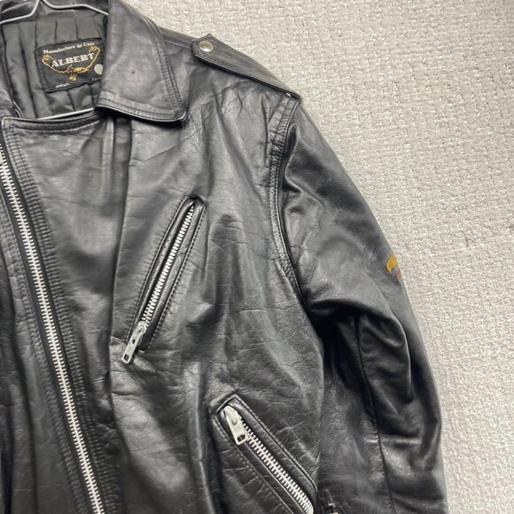 VTG Albert Montreal Leather Black Biker Jacket Coat Eagles American Flag USA REA - Picture 5 of 16